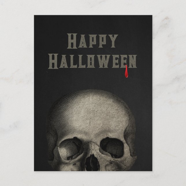 Happy Halloween Spooky Human Skull Postkarte (Vorderseite)