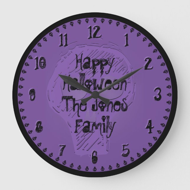 Happy Halloween Spooky Lettering Black/Lila Große Wanduhr (Vorderseite)