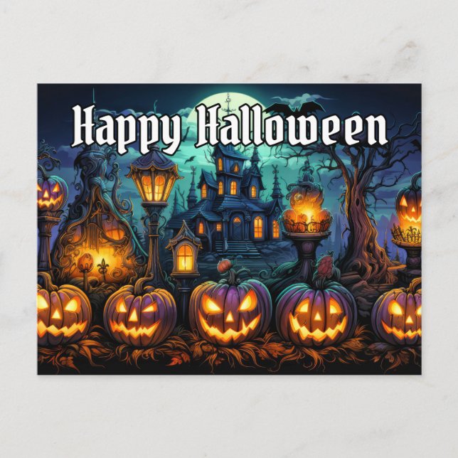 Happy Halloween | Spooky Nefarious Pumpkins Postkarte (Vorderseite)