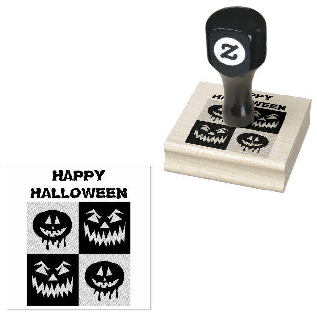 Happy Halloween Spooky Pumpkin Ghost Face Gummistempel (Stempel)