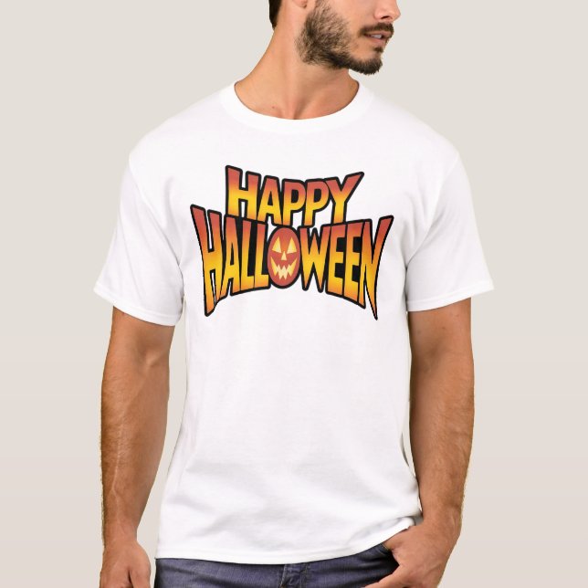 Happy Halloween Spooky Pumpkin Text Design T-Shirt (Vorderseite)