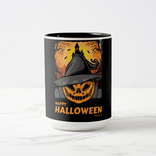 Happy Halloween Spooky Pumpkin Zweifarbige Tasse (Mittel)