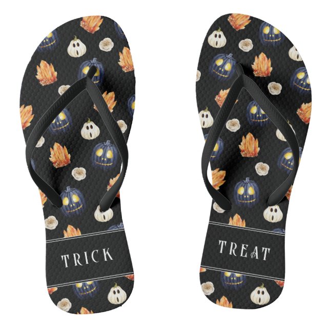 Happy Halloween Spooky Samhain Pumpkins Crystals Flip Flops (Fußbett)