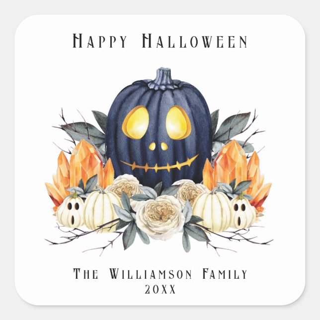 Happy Halloween Spooky Samhain Pumpkins Crystals Quadratischer Aufkleber (Vorderseite)