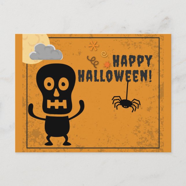 Happy Halloween Spooky Skeleton Spider Postkarte (Vorderseite)