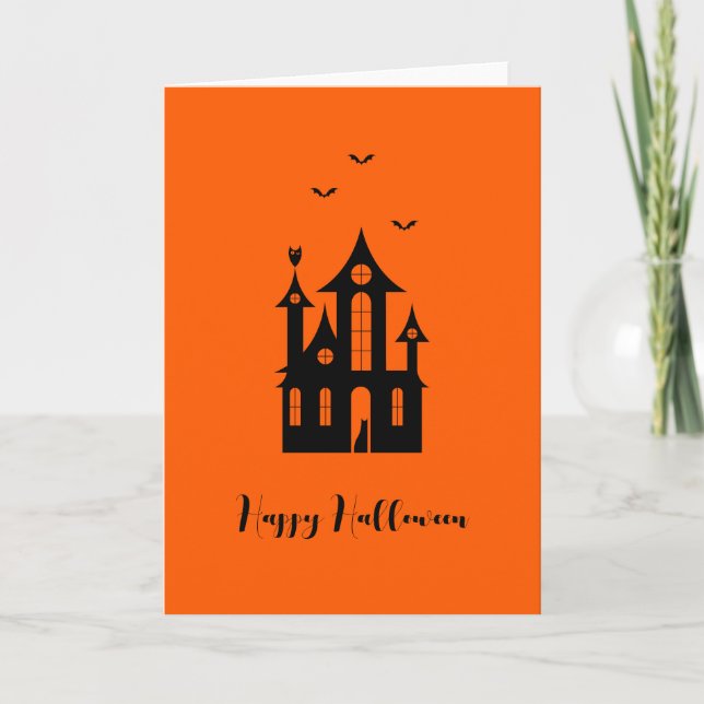 Happy Halloween Spooky Spuk House Orange Black Karte (Vorderseite)