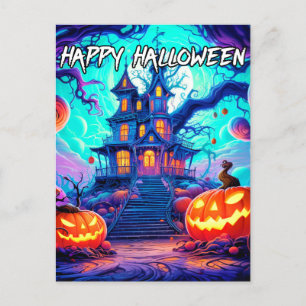 Happy Halloween   Spooky Spuk House Postkarte