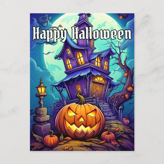 Happy Halloween Spooky Spuk House Postkarte (Vorderseite)