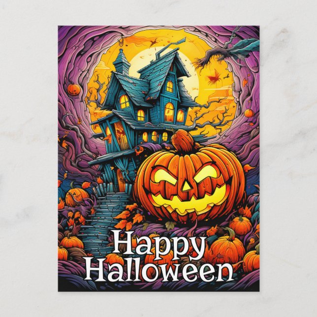 Happy Halloween | Spooky Spuk House Postkarte (Vorderseite)