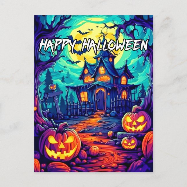 Happy Halloween Spooky Spuk House Postkarte (Vorderseite)