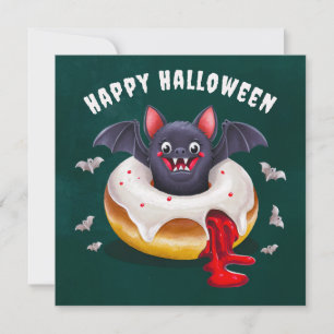 Happy Halloween Spooky Sweet Bat & Donut Custom Karte