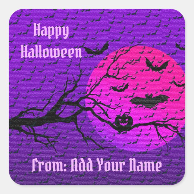 Happy Halloween Spooky Time Quadratischer Aufkleber (Vorderseite)