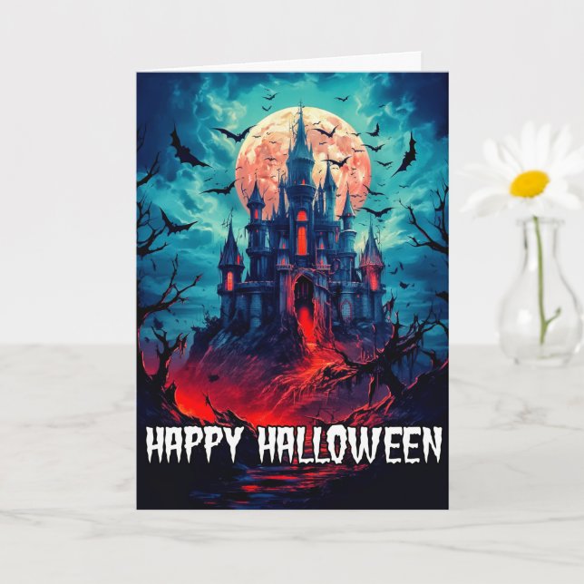 Happy Halloween | Spuk Haus Karte (Kleine Pflanze)