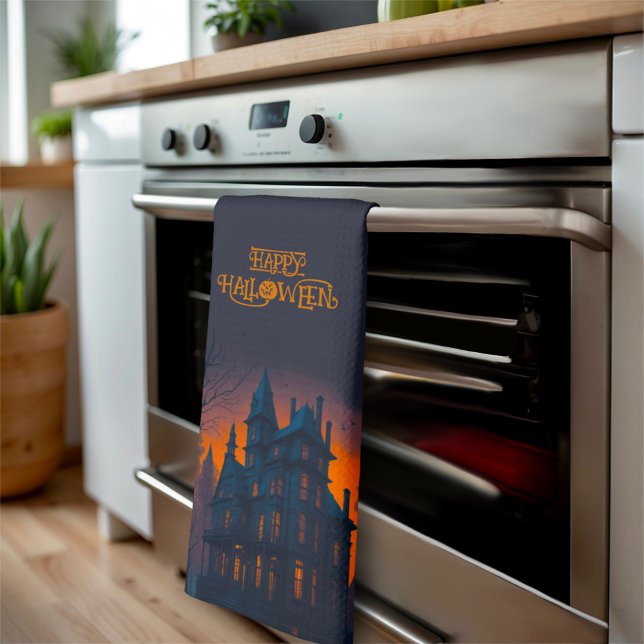 Happy Halloween Spuk Herrenhaus Halloween Geschirrtuch (Von Creator hochgeladen)