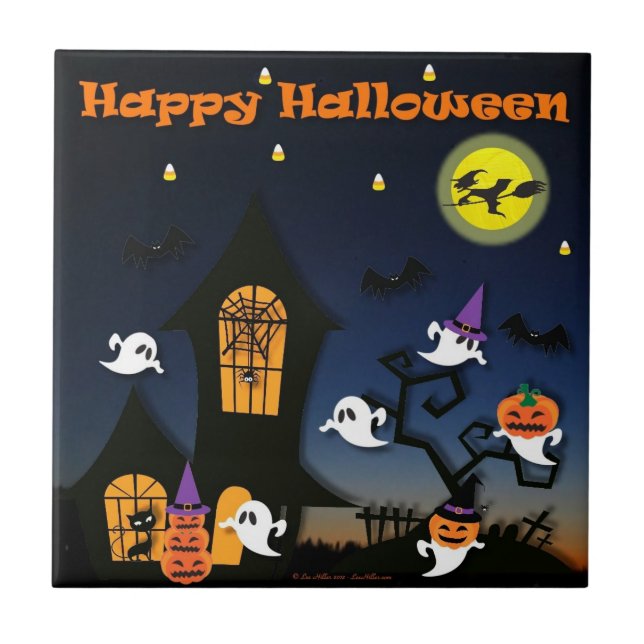 Happy Halloween Spuk Hospiz Bats Tile Fliese (Vorderseite)
