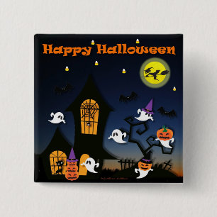 Happy Halloween Spuk House Button