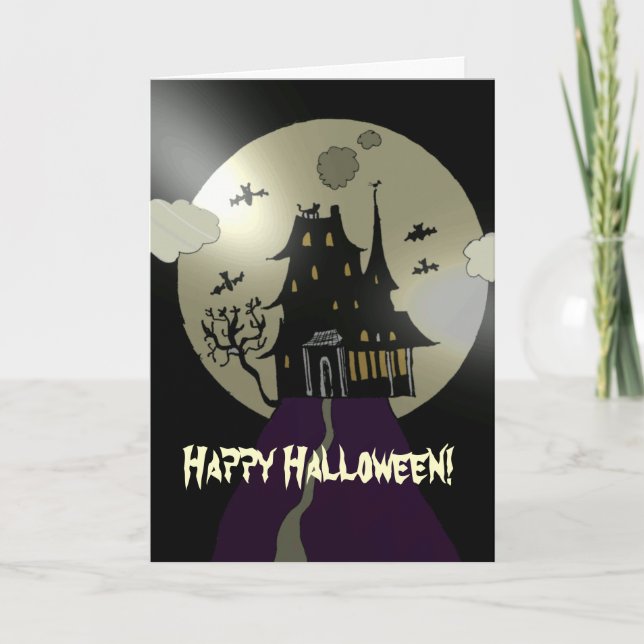 Happy Halloween Spuk House Karte (Vorderseite)