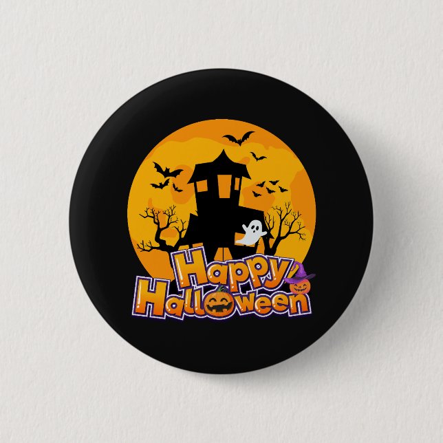 Happy Halloween Spuk House Moon Button (Vorderseite)