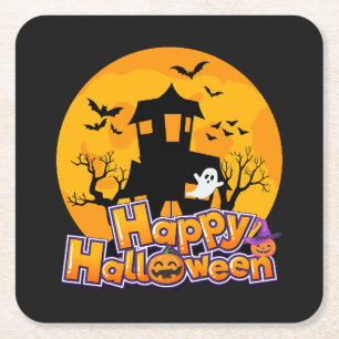 Happy Halloween Spuk House Moon Rechteckiger Pappuntersetzer