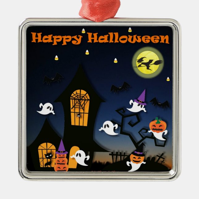 Happy Halloween Spuk House Ornament Aus Metall (Vorne)