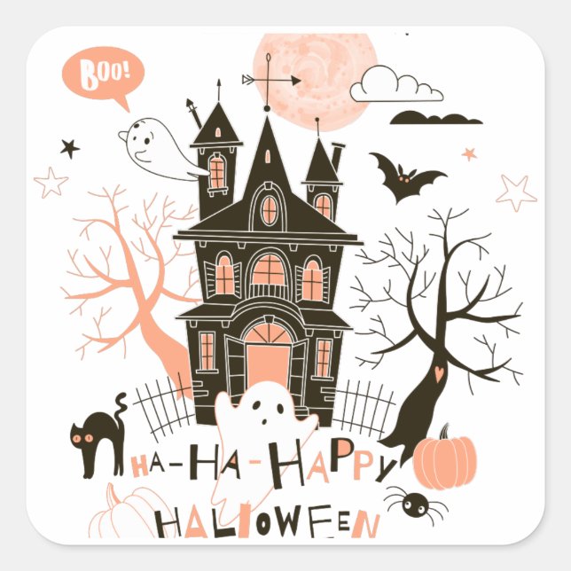 Happy Halloween Spuk House Quadratischer Aufkleber (Vorderseite)