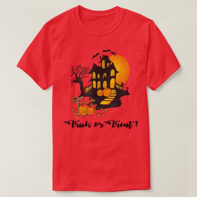 Happy Halloween Spuk House T-Shirt (Design vorne)