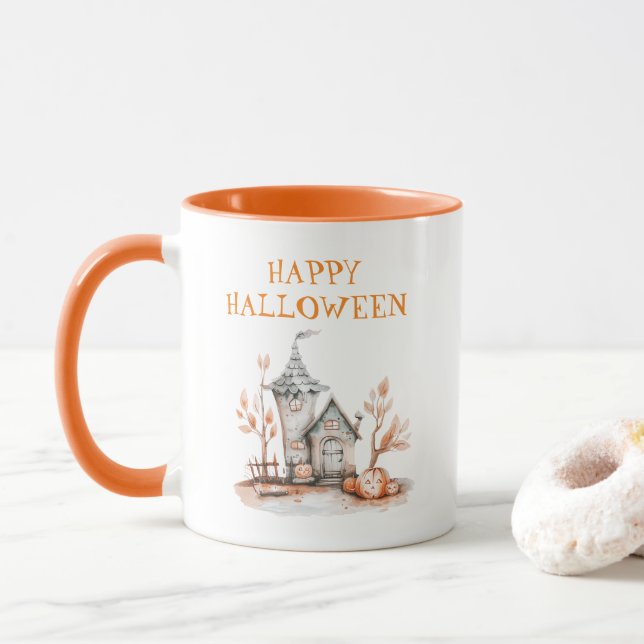 Happy Halloween Spuk House Tasse (Mit Donut)