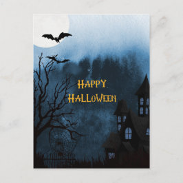 Happy Halloween Spuk Schloss und Fledermäuse Postk Postkarte
