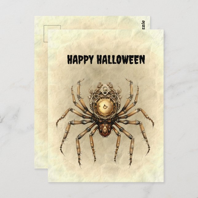 Happy Halloween Steampunk Spider Postkarte (Vorne/Hinten)