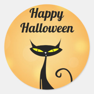 Happy Halloween Stilvolle Moderne Black Cat Orange Runder Aufkleber