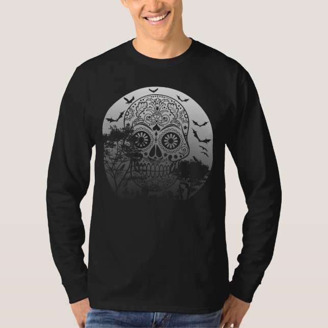 Happy Halloween Sugar Skull Friedhof Vollmond 1 T-Shirt (Vorderseite)