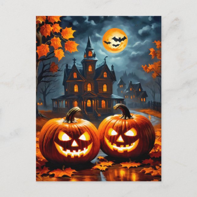 Happy Halloween | Super Glows Nefarious Pumpkins Postkarte (Vorderseite)