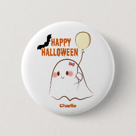 Happy Halloween Süsse Ghost Holding einen Ballonna Button