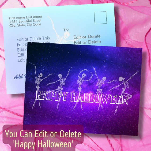Happy Halloween Tanzskelett Neon Dance Party Postkarte (Von Creator hochgeladen)