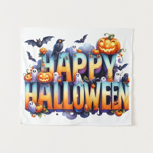 Happy Halloween Tapestry Wandteppich (Vorderseite (Horizontal))