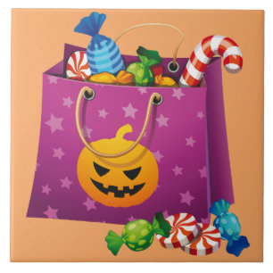 Happy Halloween-Tasche voller Süßigkeiten Fliese