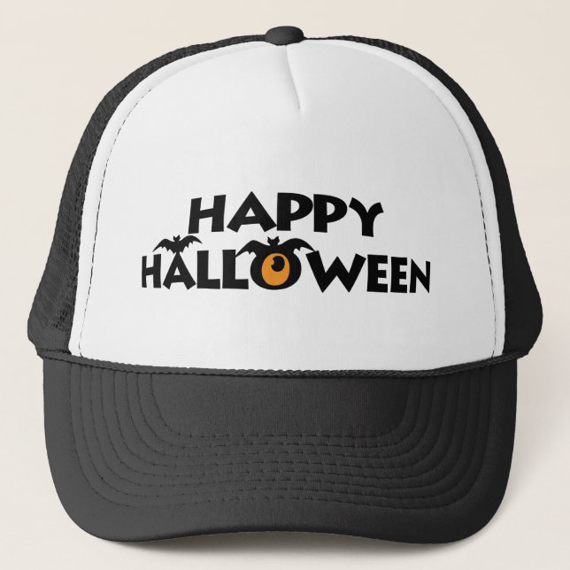 Happy Halloween Text mit Fledermäusen LKW Hats Truckerkappe (Vorderseite)