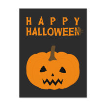 Happy Halloween Text und Kürbis auf Black Postcard