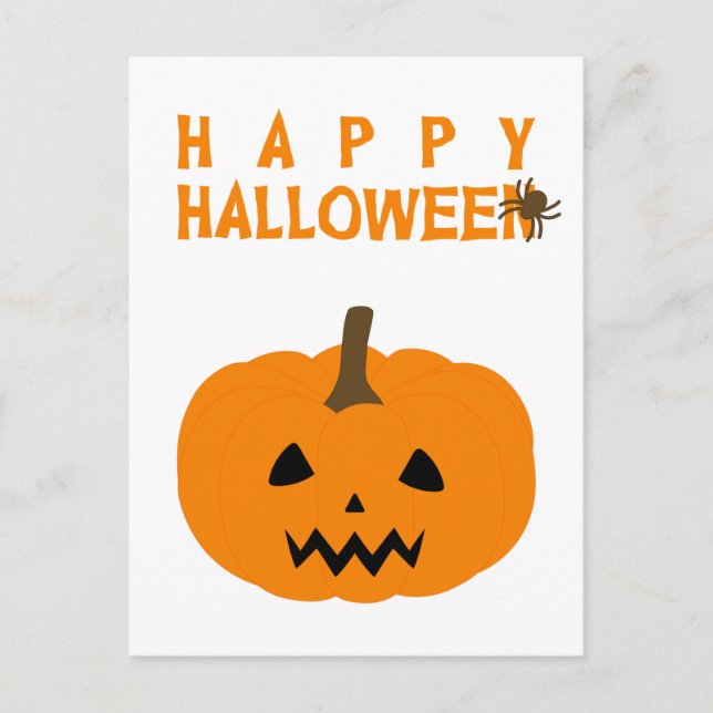 Happy Halloween Text und Kürbis auf die weiße Post Postkarte (Vorderseite)