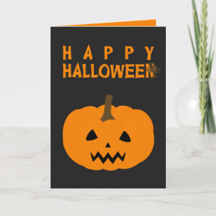 Happy Halloween Text und Kürbis auf Schwarz Karte