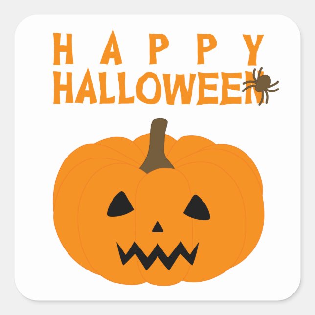 Happy Halloween Text und Kürbiskuit auf Weiß Quadratischer Aufkleber (Vorderseite)