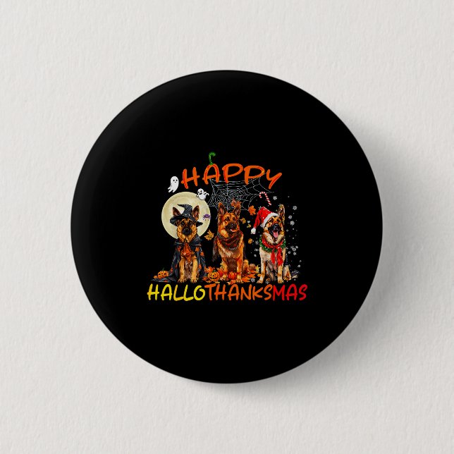 Happy Halloween Thanksgiving Christmas German Shep Button (Vorderseite)