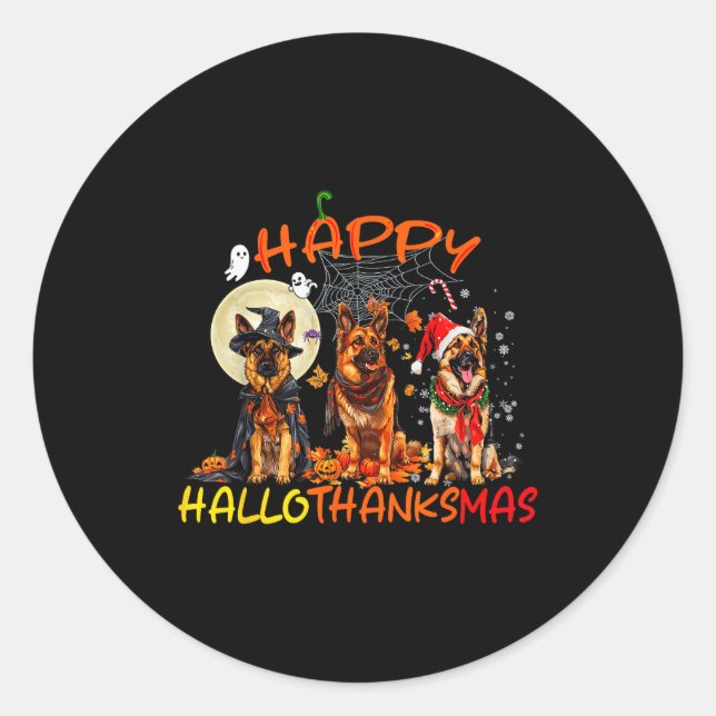 Happy Halloween Thanksgiving Christmas German Shep Runder Aufkleber (Vorderseite)