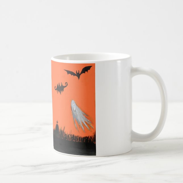 Happy Halloween Tree Ghost Bat Klassische Weiße Ta Tasse (Rechts)