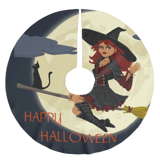 Happy Halloween Tree Skirt Polyester Weihnachtsbaumdecke (Vorderseite)
