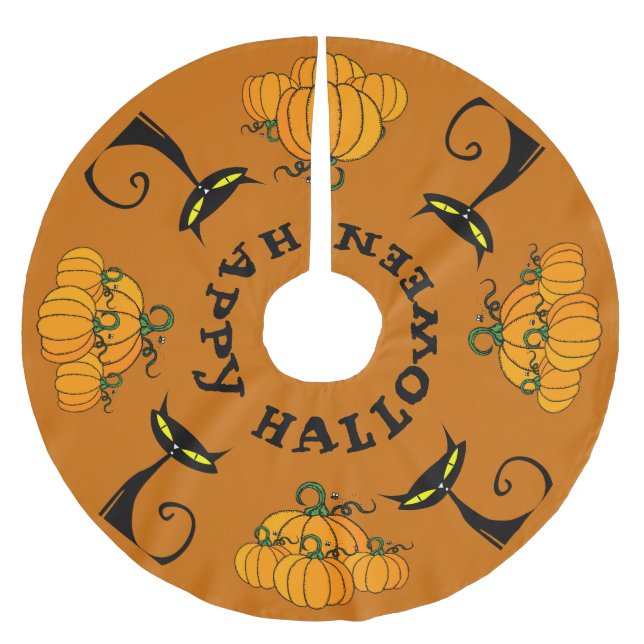 Happy Halloween Tree Skirt Polyester Weihnachtsbaumdecke (Vorderseite)