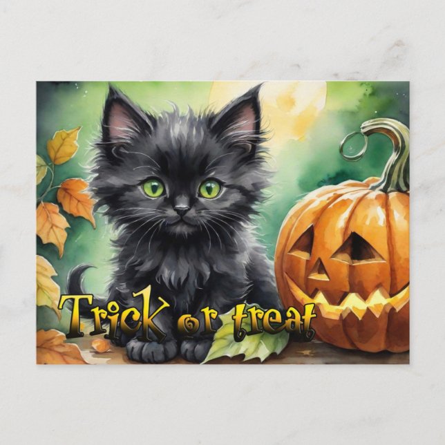 Happy Halloween Trick oder Leckereien Feiertagspostkarte (Vorderseite)