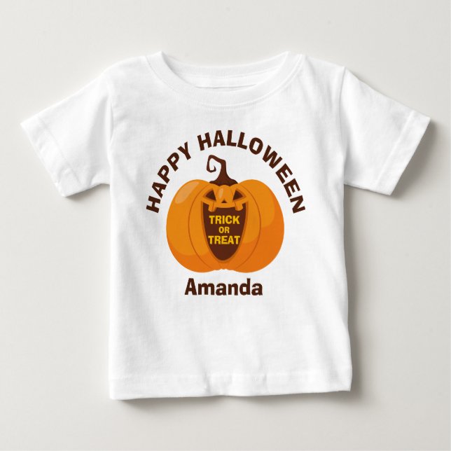 Happy Halloween Trick oder Treat Orange Pumpkin Baby T-shirt (Vorderseite)