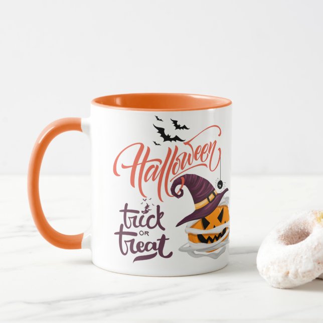 Happy Halloween Trick oder Treat Pumpkin Coffee Ta Tasse (Mit Donut)