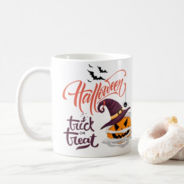 Happy Halloween Trick oder Treat Pumpkin Kaffeetasse (Mit Donut)